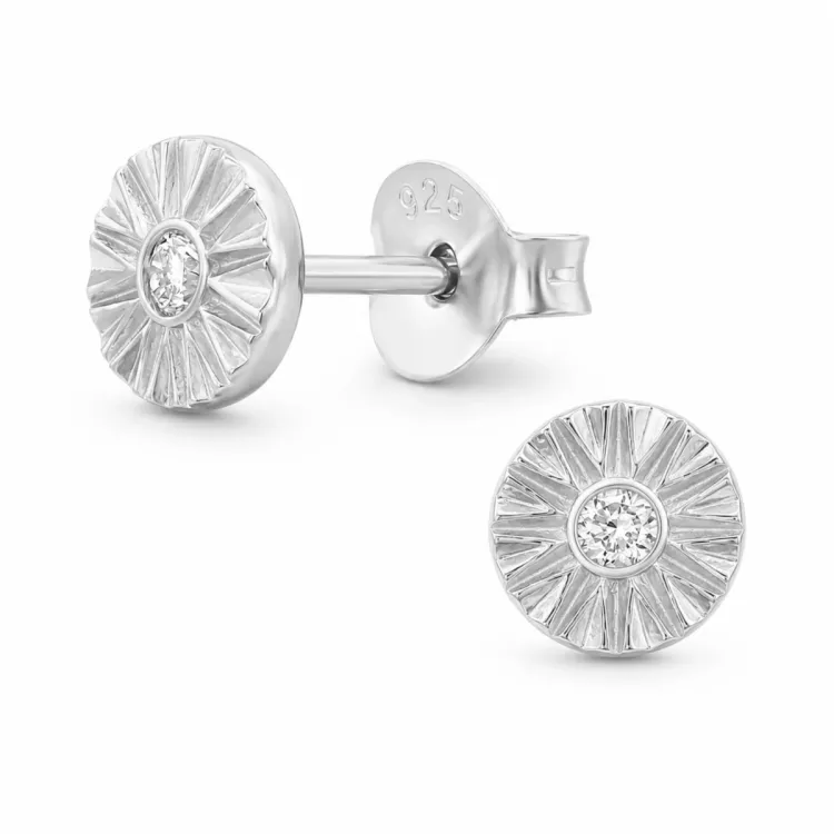 Sonne Ohrringe in rhodiniertem Silber mit lab grown Diamant 