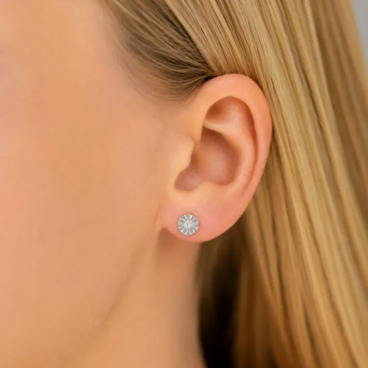 Sonne Ohrringe in rhodiniertem Silber mit lab grown Diamant 