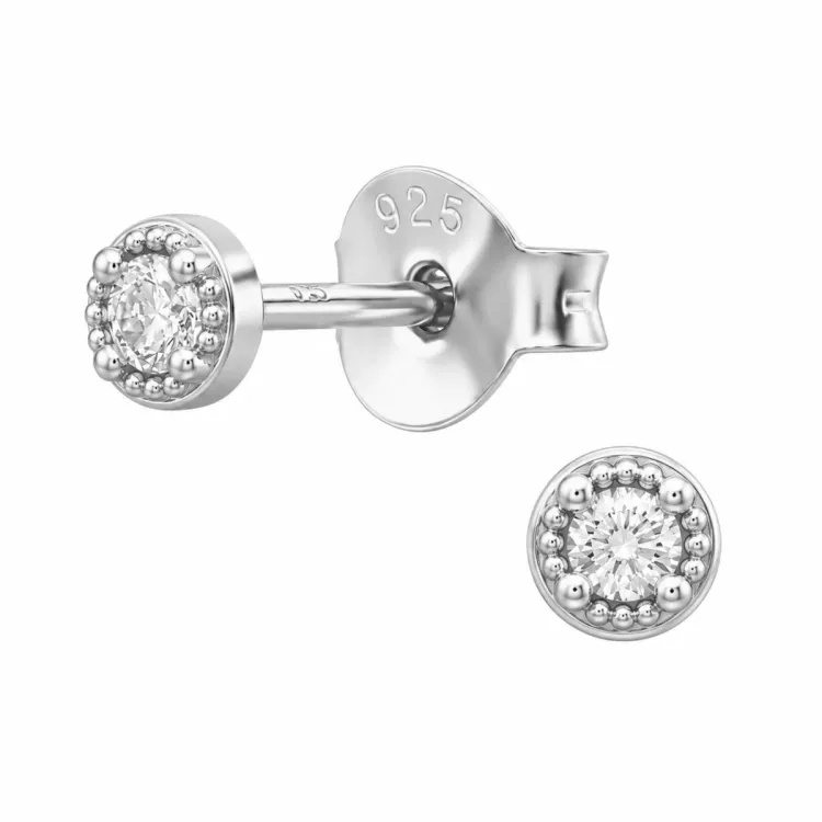 Solitärohrstecker in rhodiniertem Silber mit lab grown Diamant 
