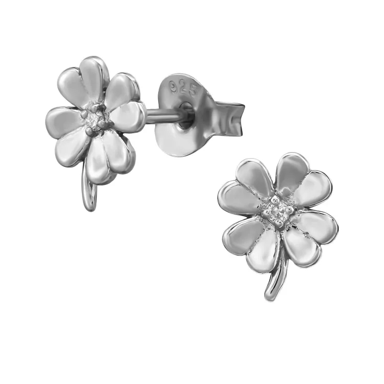 Kleeblatt Ohrringe in rhodiniertem Silber mit lab grown Diamant 
