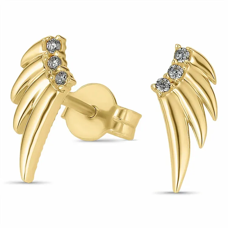 Flügel Zirkon Ohrstecker in 9 Karat Gold mit Zirkon