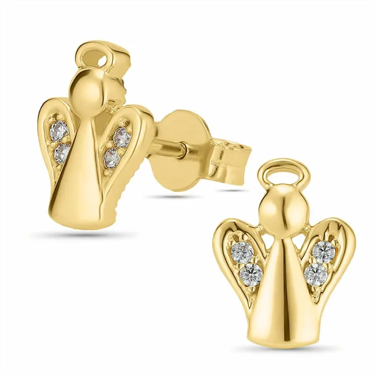 Engel Zirkon Ohrstecker in 9 Karat Gold mit Zirkon - Gold Collection
