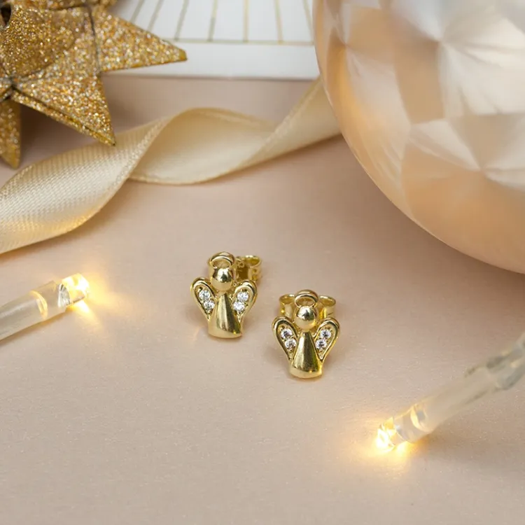 Engel Zirkon Ohrstecker in 9 Karat Gold mit Zirkon - Gold Collection