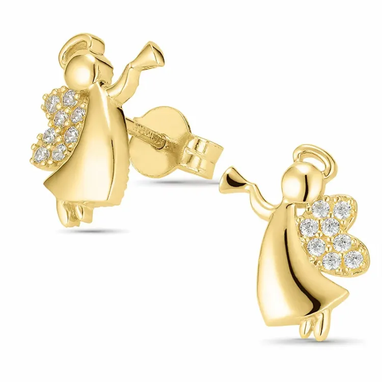 Engel Zirkon Ohrstecker in 9 Karat Gold mit Zirkon - Gold Collection