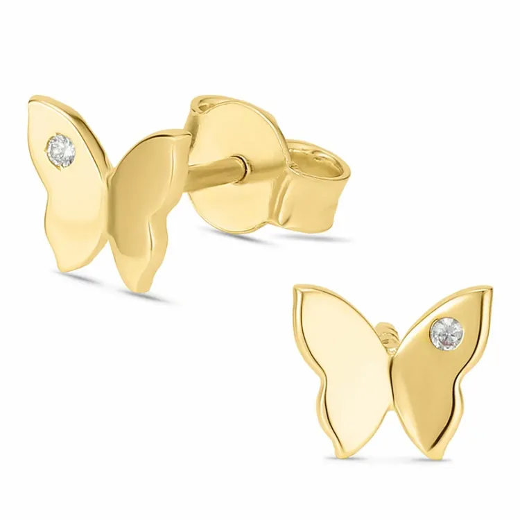 Schmetterlinge Zirkon Ohrstecker in 9 Karat Gold mit Zirkon - Gold Collection
