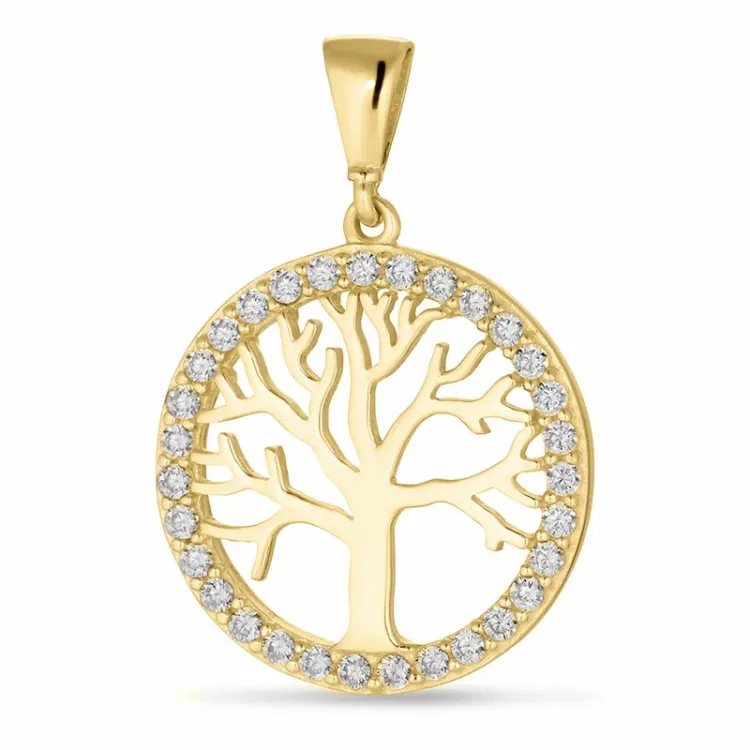 Lebensbaum Zirkon Anhänger aus 9 Karat Gold