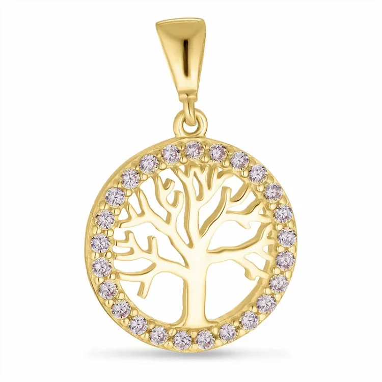 Lebensbaum Zirkon Anhänger aus 9 Karat Gold