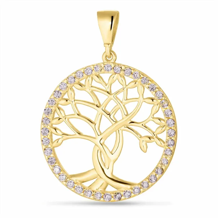20 mm Lebensbaum Zirkon Anhänger aus 9 Karat Gold - Gold Collection