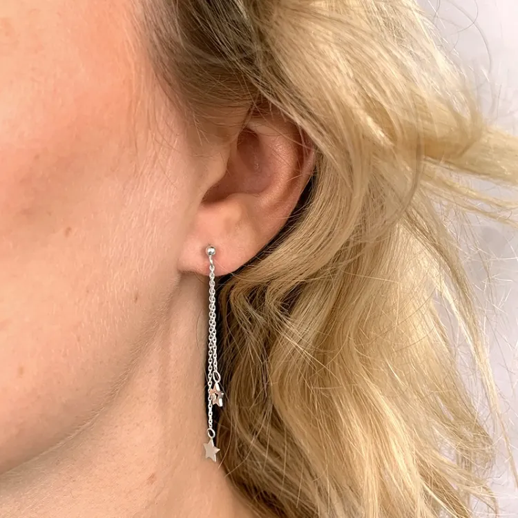 lange Stern ketten ohrringe in Silber