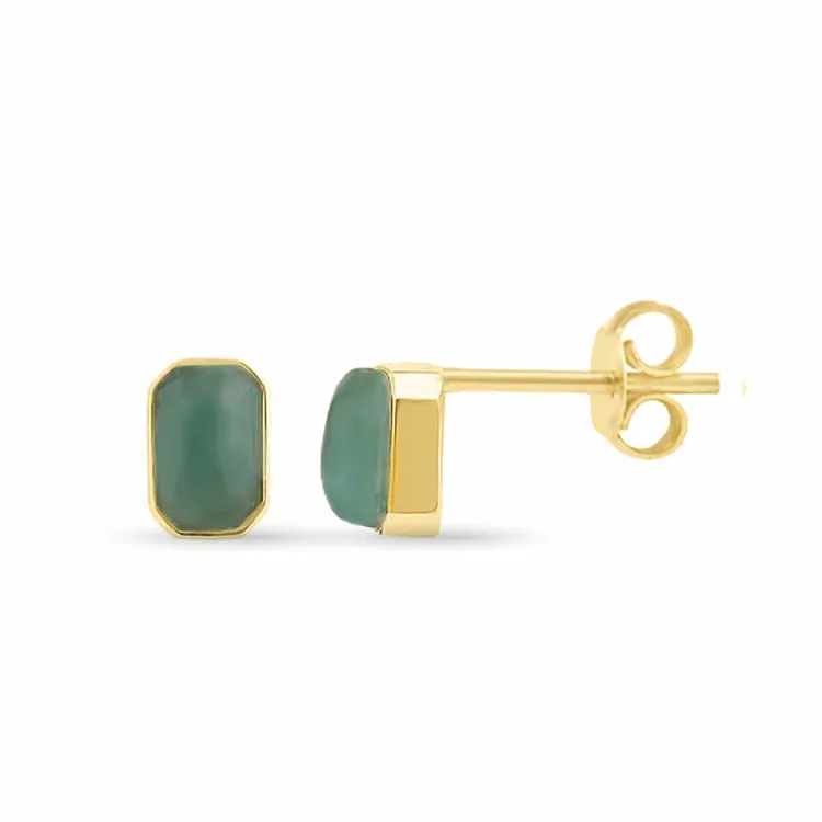 viereckigem Jadestein Ohrstecker in vergoldetem Silber - Loom Stones