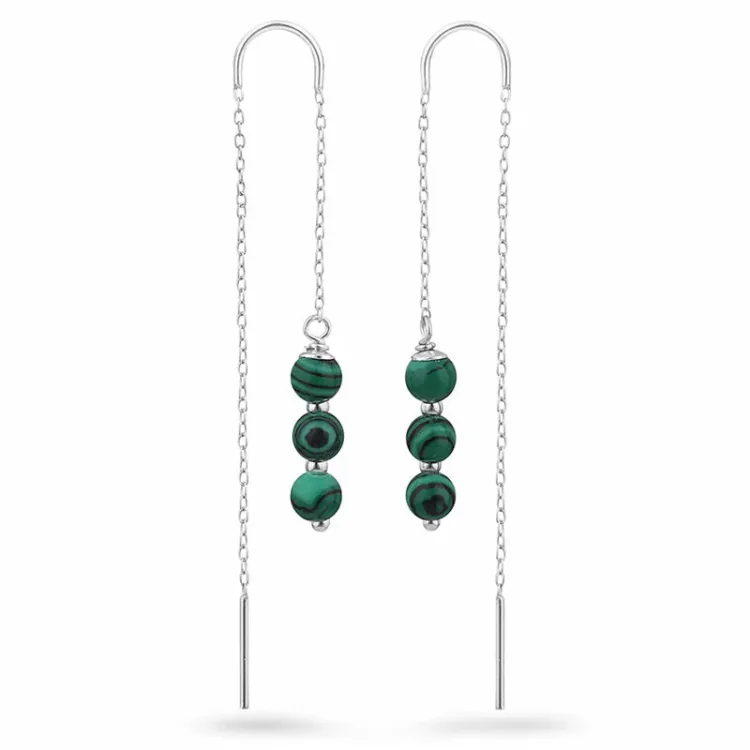 Malachit ketten ohrringe in Silber - Loom Stones
