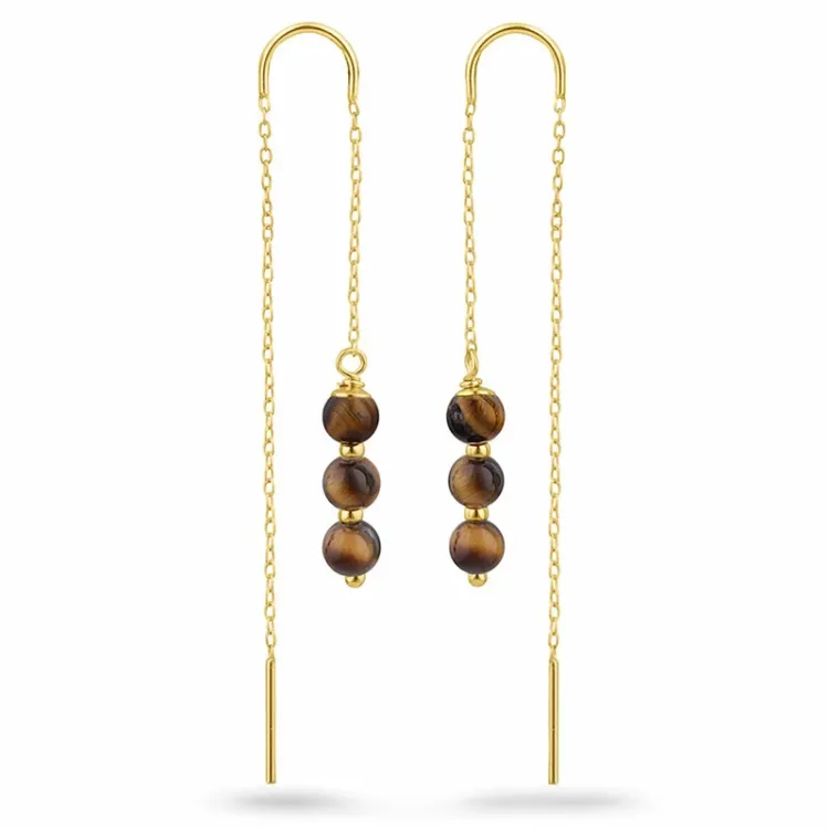 Tigerauge ketten ohrringe in vergoldetem Silber - Loom Stones