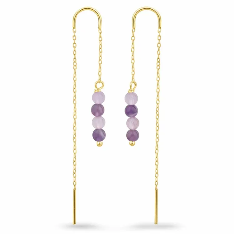 lavendelfarbenem Amethyst ketten ohrringe in vergoldetem Silber - Loom Stones
