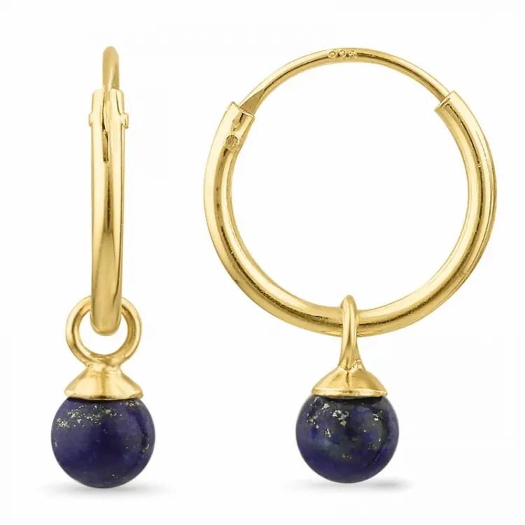 12 mm Lapis Lazuli Kreole in vergoldetem Silber - Loom Stones