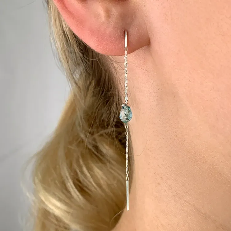 blauem Topas-Glas ketten ohrringe in Silber - Loom Stones