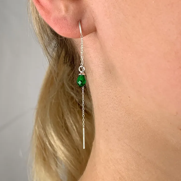 Smaragdglas ketten ohrringe in Silber - Loom Stones