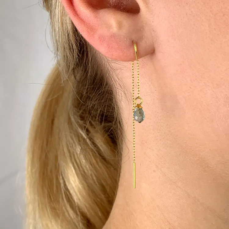 blauem Topas-Glas ketten ohrringe in vergoldetem Silber - Loom Stones