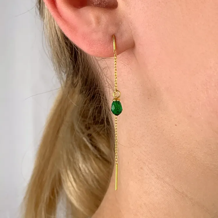 Smaragdglas ketten ohrringe in vergoldetem Silber - Loom Stones