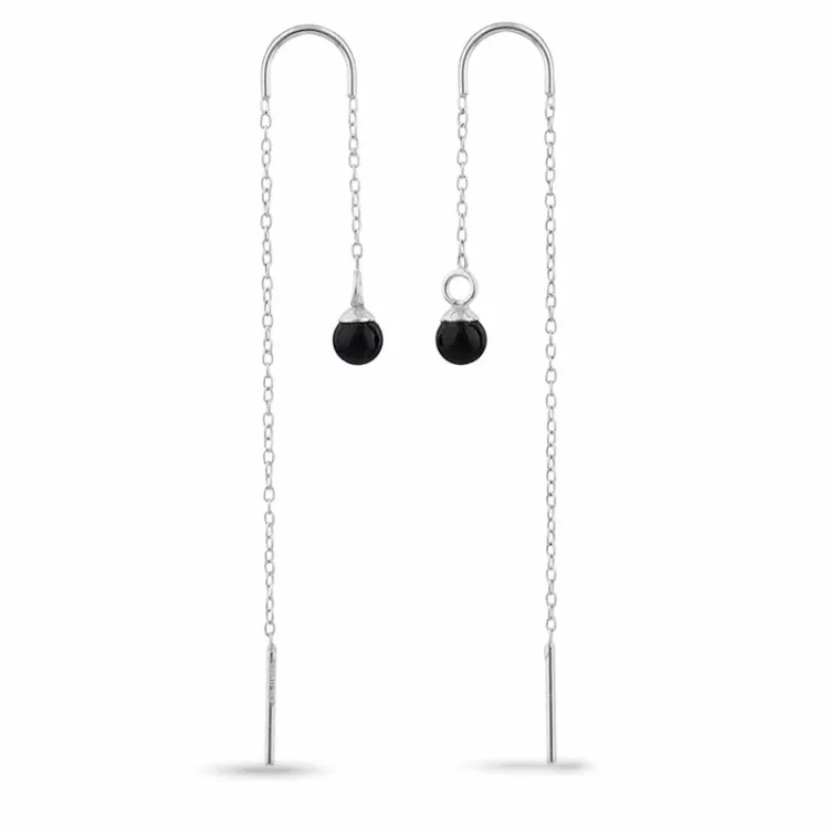 schwarzem Onyxe ketten ohrringe in Silber - Loom Stones