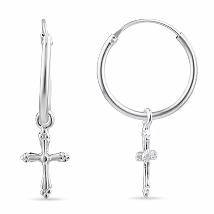 14 mm Kreuz Kreole in Silber