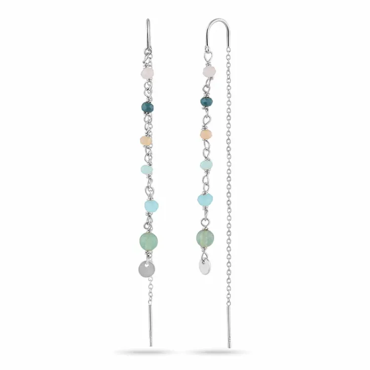 lange mehrfarbigen ketten ohrringe in Silber - Loom Stones