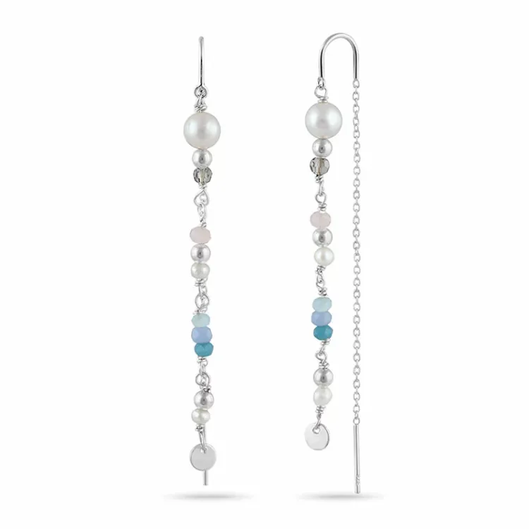 lange Perle ketten ohrringe in Silber - Loom Stones