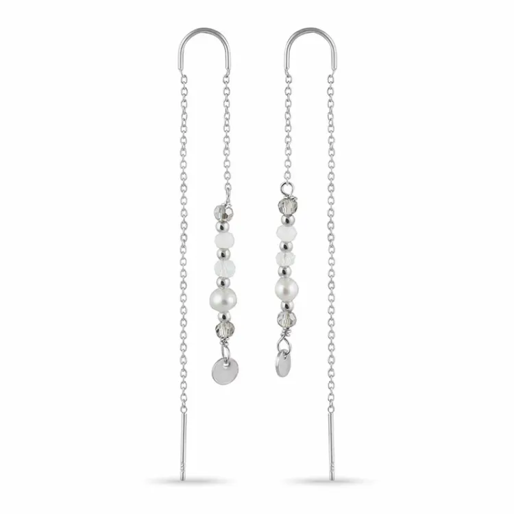 lange Perle ketten ohrringe in Silber - Loom Stones