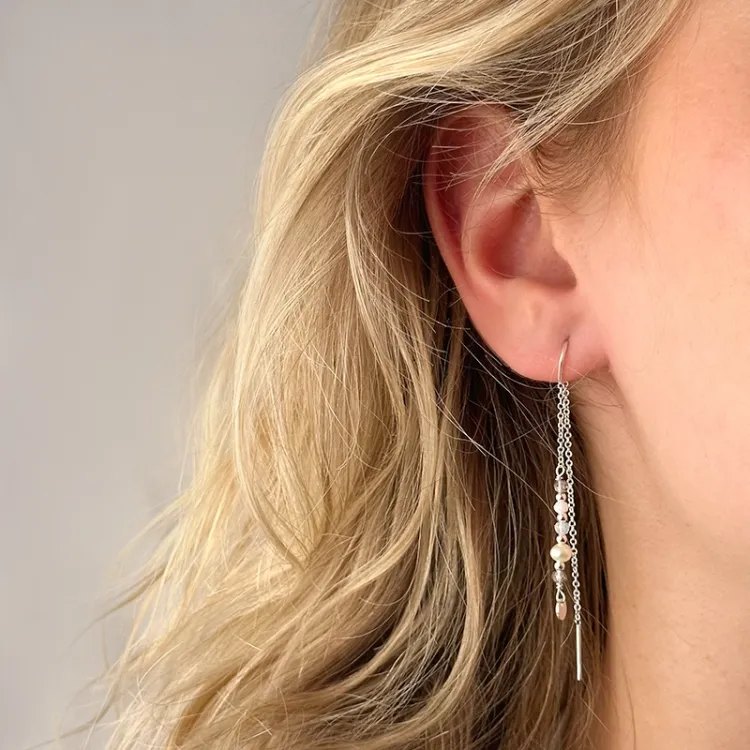 lange Perle ketten ohrringe in Silber - Loom Stones