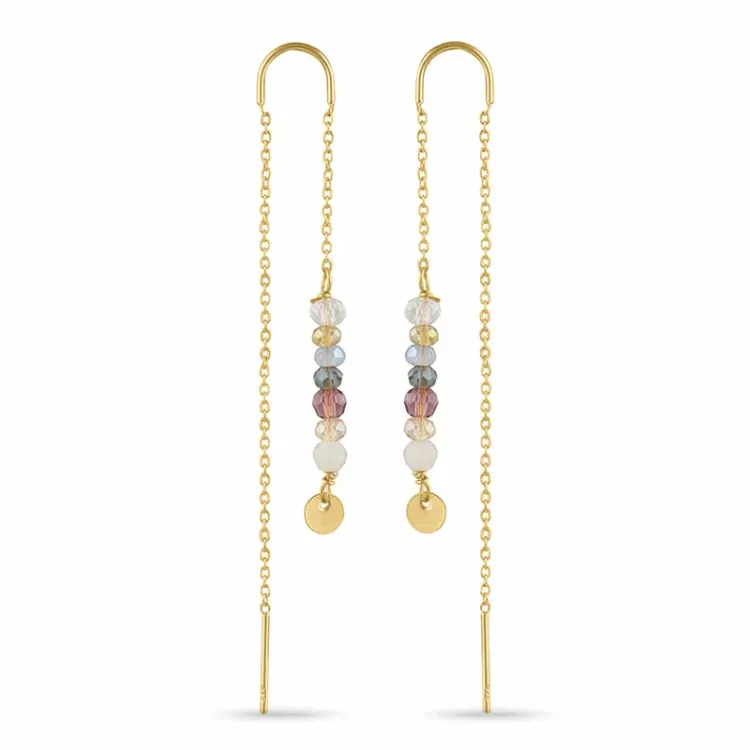 lange mehrfarbigen ketten ohrringe in vergoldetem Silber - Loom Stones