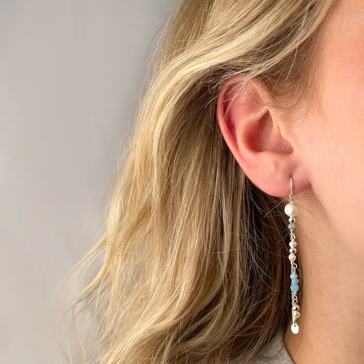 lange Perle ketten ohrringe in Silber - Loom Stones