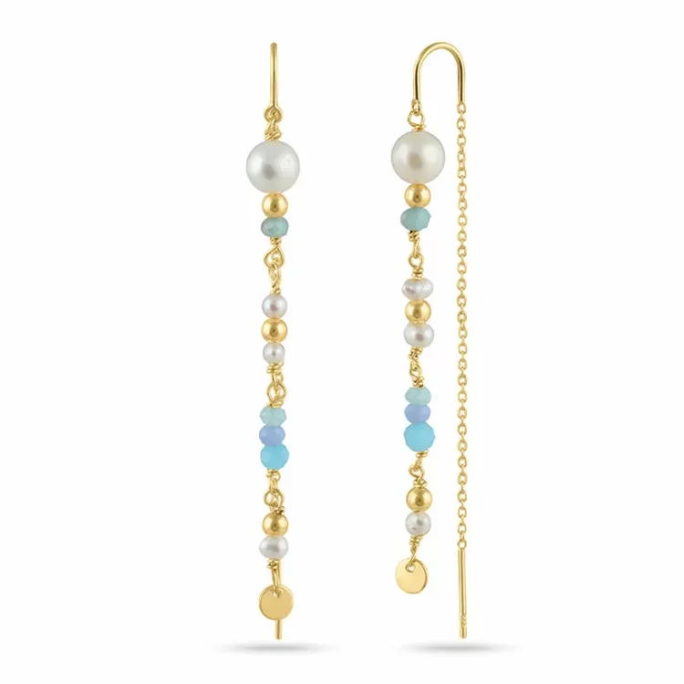 lange Perle ketten ohrringe in vergoldetem Silber - Loom Stones