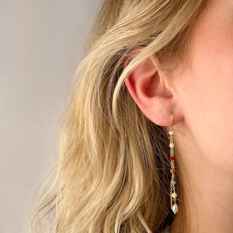 lange mehrfarbigen ketten ohrringe in vergoldetem Silber - Loom Stones