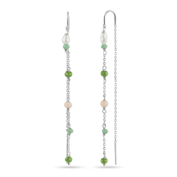 lange grünen ketten ohrringe in Silber - Loom Stones
