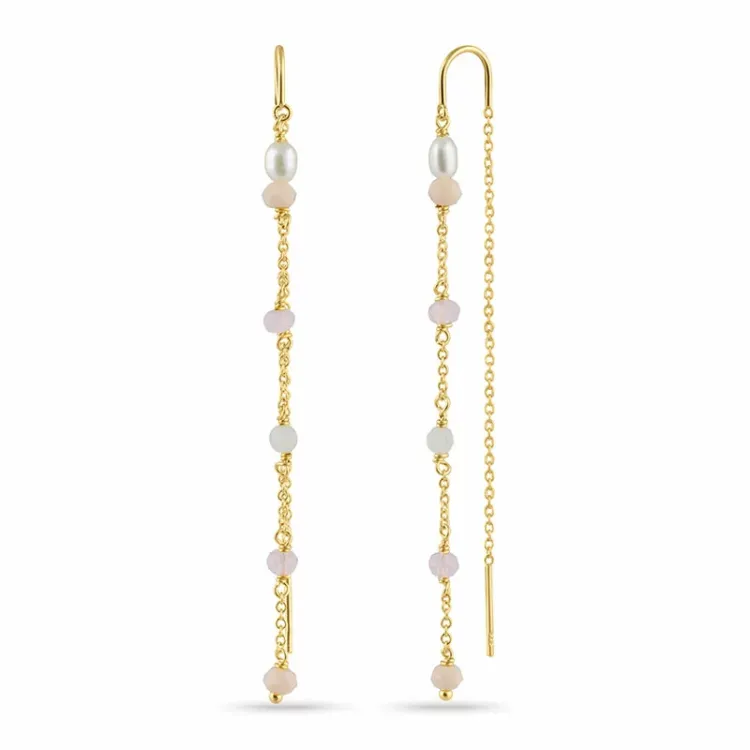 lange pink ketten ohrringe in vergoldetem Silber - Loom Stones