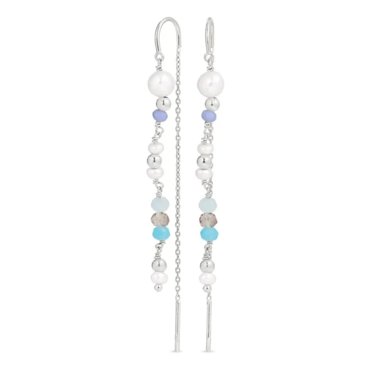 lange blauem ketten ohrringe in Silber - Loom Stones