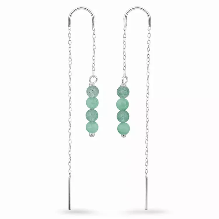 grünem Jadestein ketten ohrringe in Silber - Loom Stones
