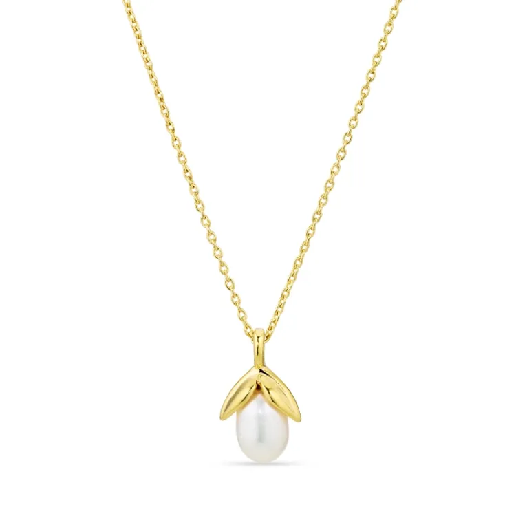 Blatt Perle Halskette aus vergoldetem Sterlingsilber