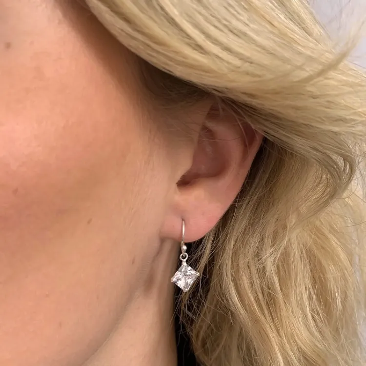 Lange viereckigem zirkon ohrringe in silber