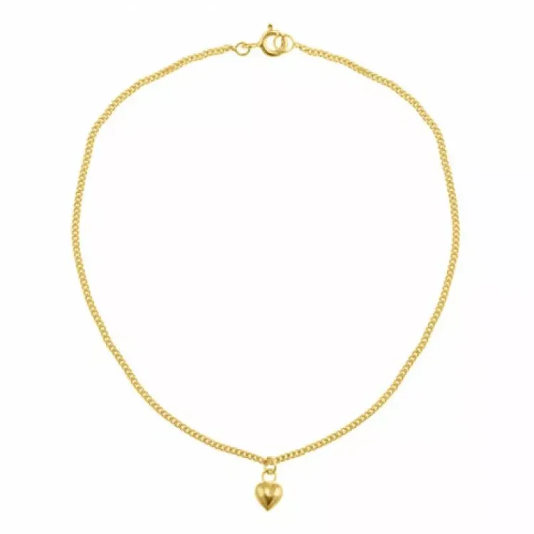 Fußkette aus vergoldetem sterlingsilber und herzförmiger anhänger aus vergoldetem sterlingsilber