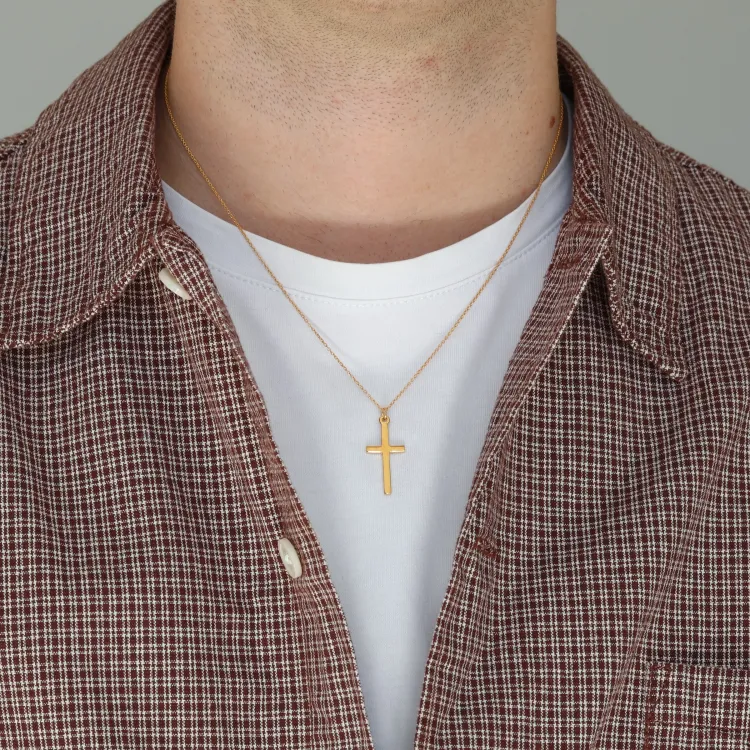 12 x 26 mm Kreuz Halskette aus vergoldetem Sterlingsilber und Kreuzanhänger aus vergoldetem Sterlingsilber