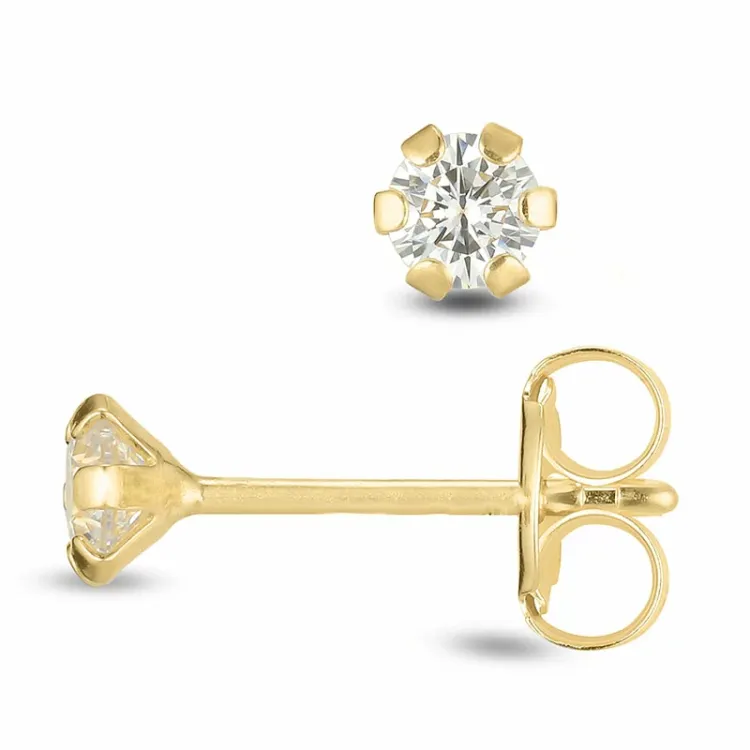 3 mm Ohrstecker in 9 Karat Gold mit Zirkon - Gold Collection