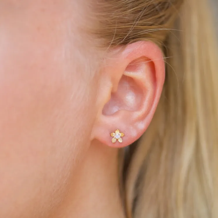 Blumen Zirkon Ohrstecker in 9 Karat Gold mit Zirkon