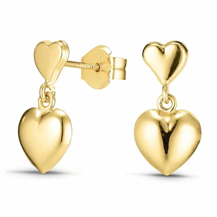lange Herz Ohrringe in 9 Karat Gold - Gold Collection