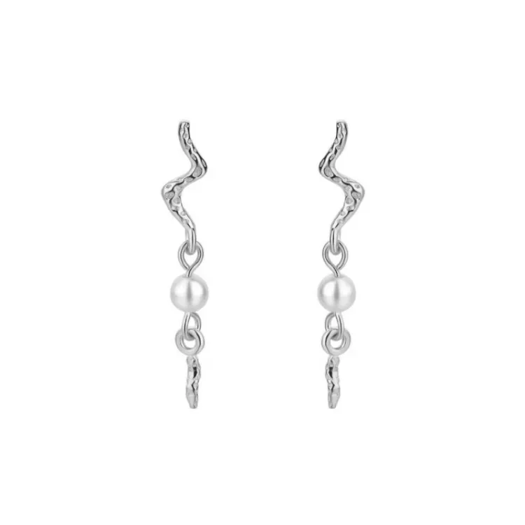 Nava Aquarius  lange Perle Ohrringe in Silber