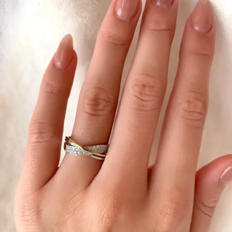 Echten ring aus 9 karat gold mit 9 karat weißgold