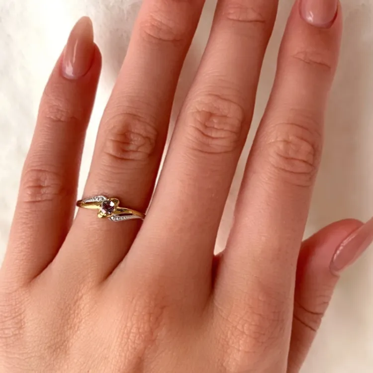 Echten violettem Amethyst Ring aus 9 Karat Gold mit 9 Karat Weißgold