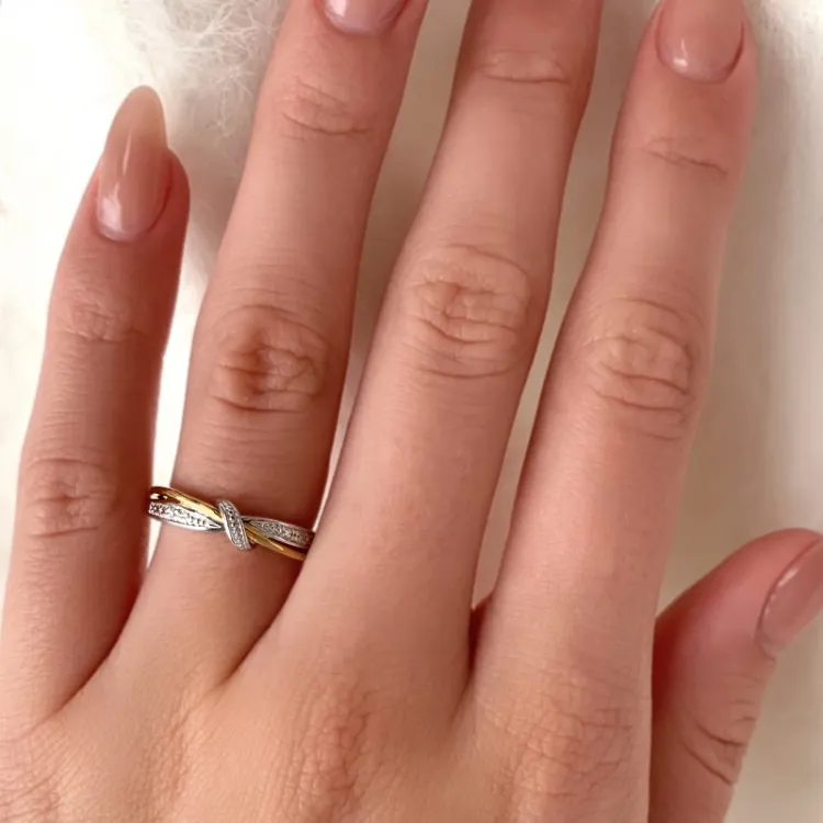 weißem Zirkon Gold Ring aus 9 Karat Gold mit Rhodium