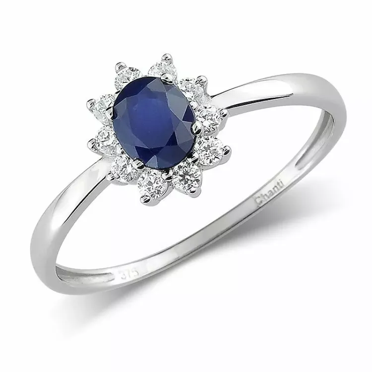 Saphir Rosettenring aus 8 Karat Weißgold