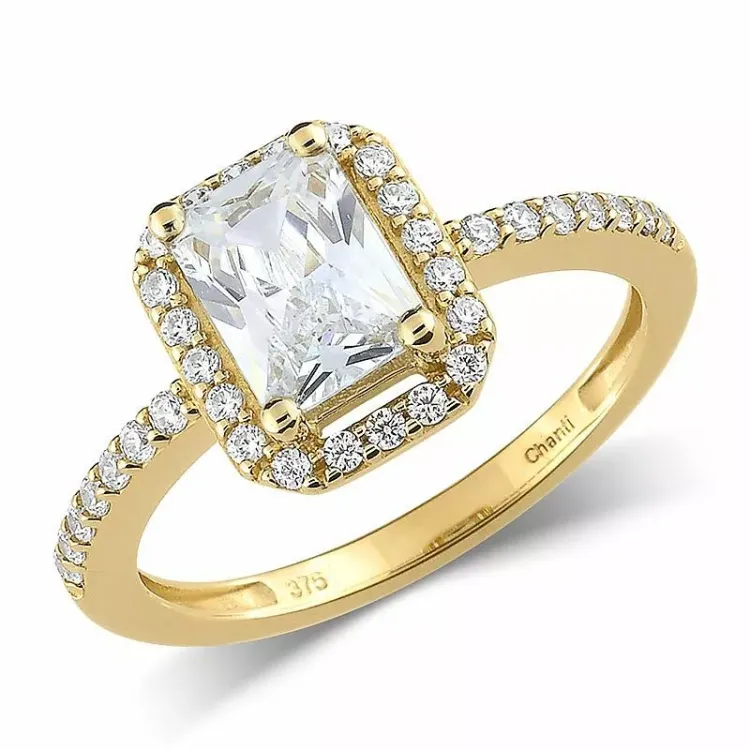 weißem Zirkon Ring aus 9 Karat Gold - Gold Collection