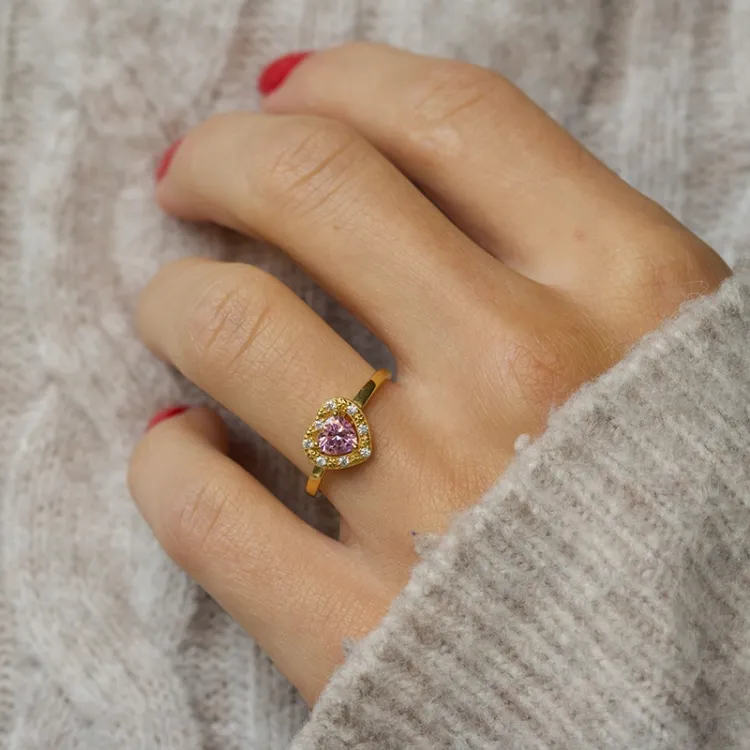 Elegant Herz rosa Zirkon Ring aus 9 Karat Gold - Gold Collection